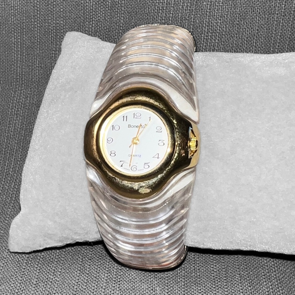 Vintage Bonetto Clear & Gold-Tone Lucite Watch